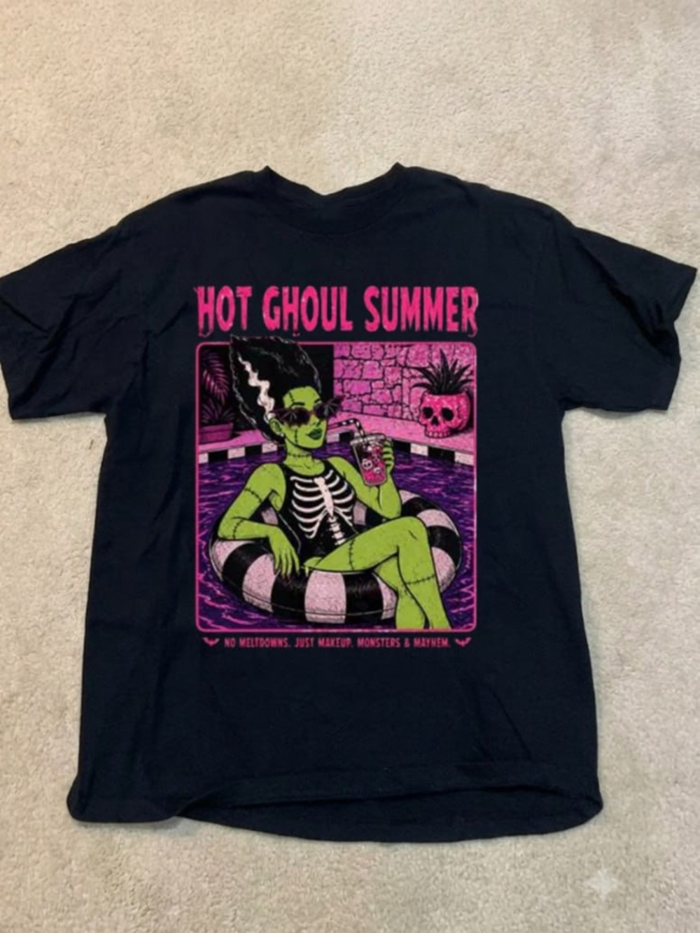 Gildan Black Tee with Green & Hot Pink 'Hot Ghoul Summer' Graphic